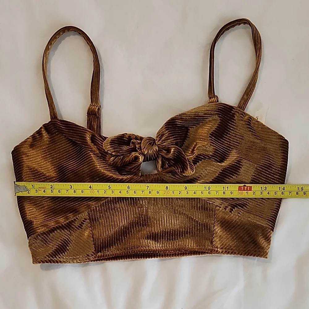 Free People Golden Brown Velvet Tie Front Crop Top - Picture 5 of 7